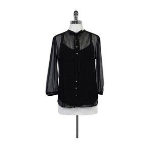 Adam Lippes Black Sheer Tuxedo Blouse